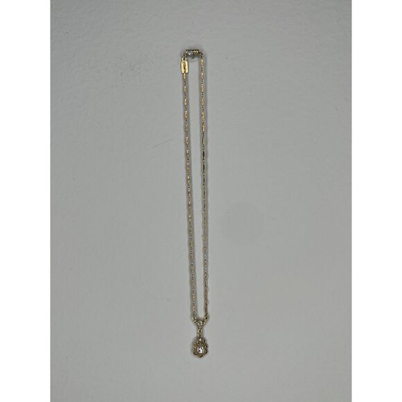 Vintage Gold-Toned Teardrop Pendant Necklace with Crystal Accents, Elegant - Picture 1 of 2